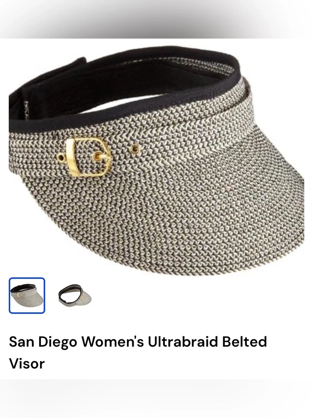 San Diego Hat Company Black and Cream Ultrabraid Belted Visor with Gold Buckle